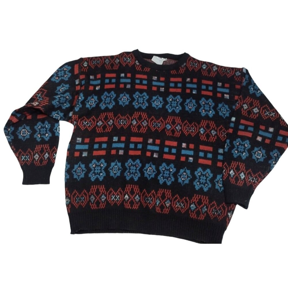Peter Jon 90s Mens Sweater Size XL Vintage Streetwear Ski Preppy Retro Geometric